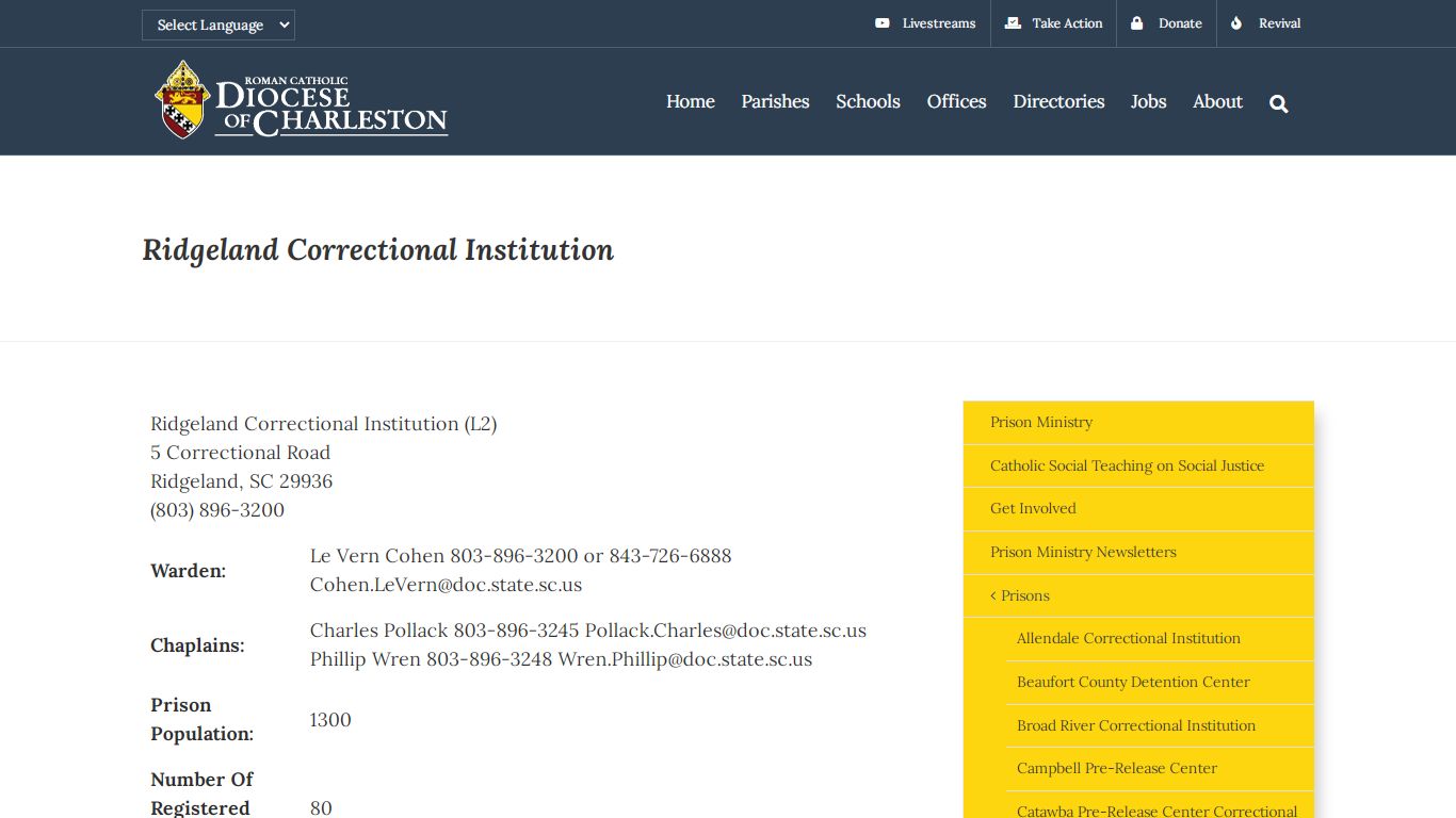 Ridgeland Correctional Institution - South Carolina Catholic