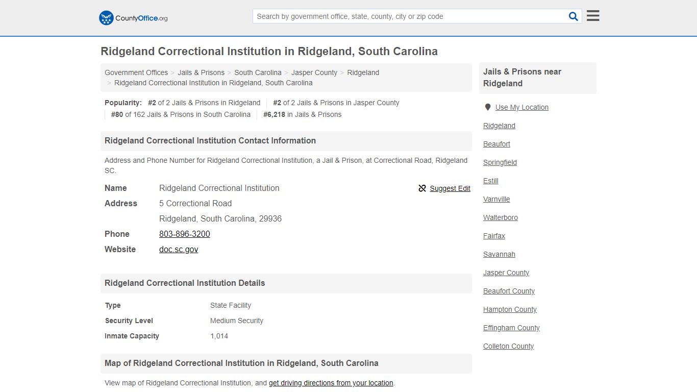 Ridgeland Correctional Institution - Ridgeland, SC (Address and Phone)